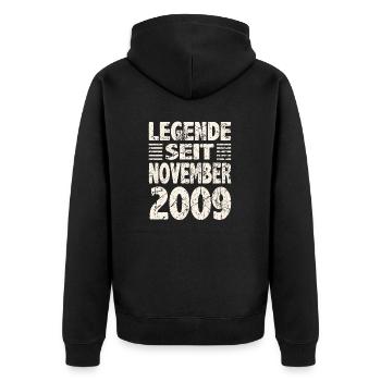 November 2009 Legende seit 14 Jahren Mann Frau - Unisex Premium Bio Zip Hoodie - Schwarz - Hinten - Nico (187cm)