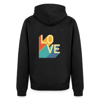 LOVE - Retro - Unisex Premium Organic Zip Hoodie - black - Back - Nico (187cm)