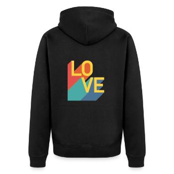 LOVE - Retro - Unisex Premium Organic Zip Hoodie - black - Back - Nico (187cm)