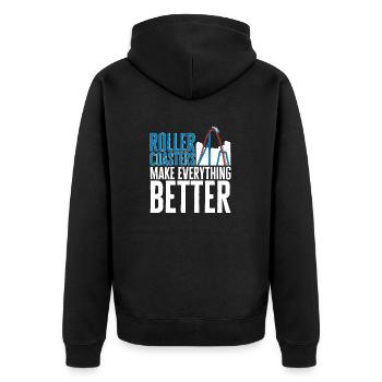 Achterbahn Rollercoaster Freizeitpark - Unisex Premium Bio Zip Hoodie - Schwarz - Hinten - Nico (187cm)