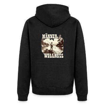 Vintage Angler Herren T-Shirt für Sportangler - Unisex Premium Bio Zip Hoodie - Schwarz - Hinten - Nico (187cm)