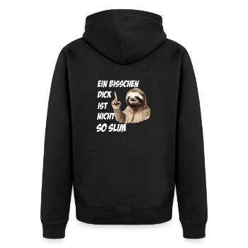 Faultier Sport T-shirt für Dicke und Faulpelze - Unisex Premium Bio Zip Hoodie - Schwarz - Hinten - Nico (187cm)