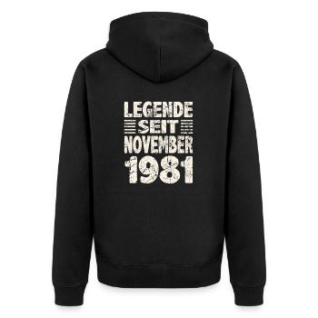 November 1981 Legende seit 42 Jahren Mann Frau - Unisex Premium Bio Zip Hoodie - Schwarz - Hinten - Nico (187cm)