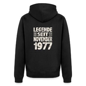 November 1977 Legende seit 46 Jahren Mann Frau - Unisex Premium Bio Zip Hoodie - Schwarz - Hinten - Nico (187cm)