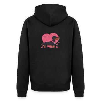 Drôle d’amant de chien coeurs de teckel mignons - Veste à capuche bio Premium Unisexe - noir - Dos - Nico (187cm)
