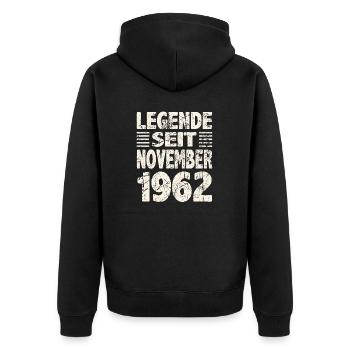 November 1962 Legende seit 61 Jahren Mann Frau - Unisex Premium Bio Zip Hoodie - Schwarz - Hinten - Nico (187cm)
