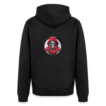 Anti-Social Skull Logo Graffiti with Drips Design - Unisex Premium Organic Zip Hoodie - black - Back - Nico (187cm)