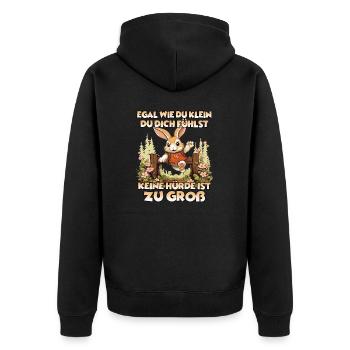 HappyBunny Kaninhop Geschenk für Kaninchenhalter - Unisex Premium Bio Zip Hoodie - Schwarz - Hinten - Nico (187cm)