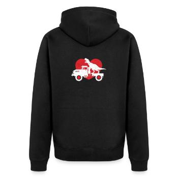 Dinosaurier LKW Valentinstag niedlich T-Rex Herzen - Unisex Premium Bio Zip Hoodie - Schwarz - Hinten - Nico (187cm)