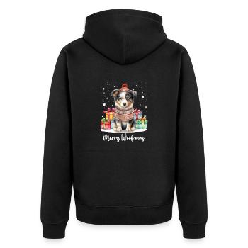 Australian Shephard Dog Merry Woofmas Christmas - Unisex Premium Organic Zip Hoodie - black - Back - Nico (187cm)