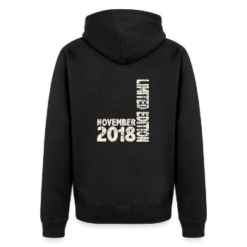 Novembre 2018 Edition Limitée 5 Ans Homme Femme - Veste à capuche bio Premium Unisexe - noir - Dos - Nico (187cm)