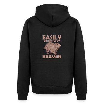 Easily Distracted By Beaver Rodent Animal - Unisex Premium Organic Zip Hoodie - black - Back - Nico (187cm)