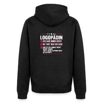 Logopädie Logopädin - Unisex Premium Bio Zip Hoodie - Schwarz - Hinten - Nico (187cm)