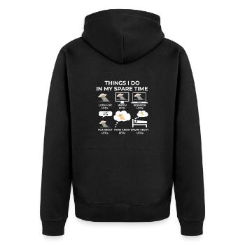 Dinge, die ich in meiner Freizeit mache - UFOs - Unisex Premium Bio Zip Hoodie - Schwarz - Hinten - Nico (187cm)