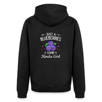 Heidelbeere Frucht Blaubeere - Unisex Premium Bio Zip Hoodie - Schwarz - Hinten - Nico (187cm)