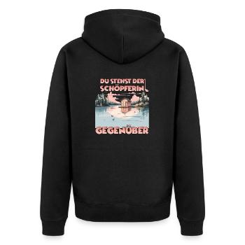 Lustiges Saunen Frauen T Wellness Spa Thermen - Unisex Premium Bio Zip Hoodie - Schwarz - Hinten - Nico (187cm)