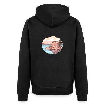 Sauna Outfit für Wellnessliebhaber lustiges Sauna - Unisex Premium Bio Zip Hoodie - Schwarz - Hinten - Nico (187cm)