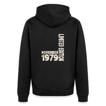 November 1979 Limited Edition 44 Jahren Mann Frau - Unisex Premium Bio Zip Hoodie - Schwarz - Hinten - Nico (187cm)