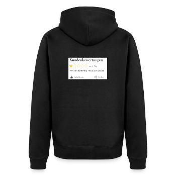 Viel zu schnell fertig.. viel zu gute Qualität.. - Unisex Premium Bio Zip Hoodie - Schwarz - Hinten - Nico (187cm)
