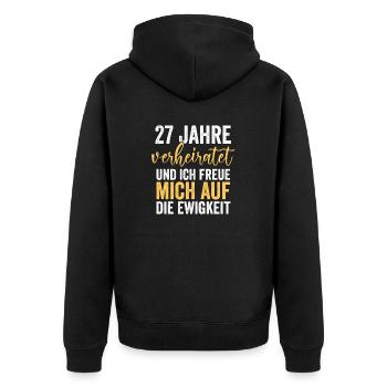 Ehe Mahagonihochzeit 27 Jahre Verheiratet Hochzeit - Unisex Premium Bio Zip Hoodie - Schwarz - Hinten - Nico (187cm)