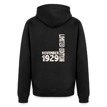 November 1929 Limited Edition 94 Jahren Mann Frau - Unisex Premium Bio Zip Hoodie - Schwarz - Hinten - Nico (187cm)