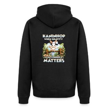 JoyfulHops Joy of jumping with these rabbit hops - Unisex Premium Organic Zip Hoodie - black - Back - Nico (187cm)