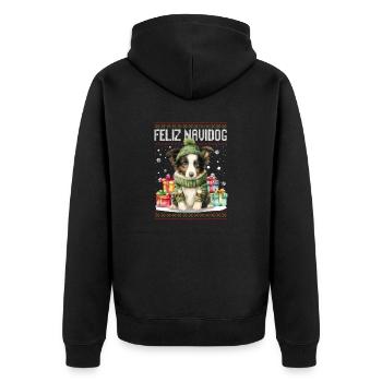 Border Collie Hund Feliz Navidog - Feliz Navidad Ch - Unisex Premium Bio Zip Hoodie - Schwarz - Hinten - Nico (187cm)