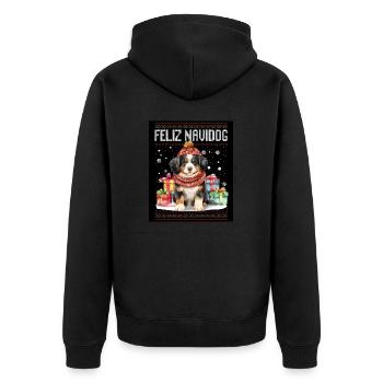 Berner Hund Feliz Navidog - Feliz Navidad Weihnachten - Unisex Premium Bio Zip Hoodie - Schwarz - Hinten - Nico (187cm)