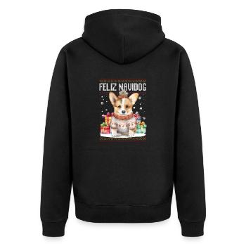 Corgi-Hund Feliz Navidog - Feliz Navidad Weihnachten - Unisex Premium Bio Zip Hoodie - Schwarz - Hinten - Nico (187cm)