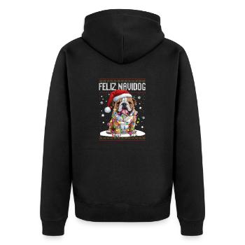 Bulldogge Welpe Feliz Navidog - Feliz Navidad Christ - Unisex Premium Bio Zip Hoodie - Schwarz - Hinten - Nico (187cm)