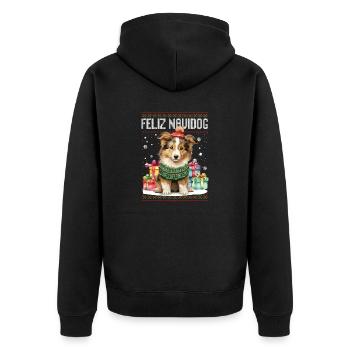 Collie-Hund Feliz Navidog - Feliz Navidad Weihnachten - Unisex Premium Bio Zip Hoodie - Schwarz - Hinten - Nico (187cm)