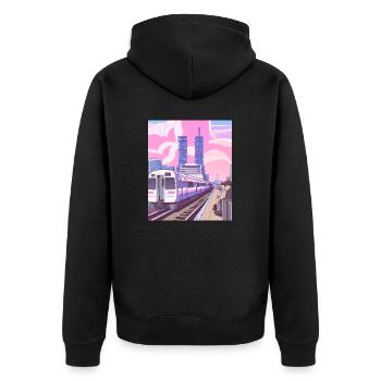 Japan Train Station - Unisex Premium Organic Zip Hoodie - black - Back - Nico (187cm)