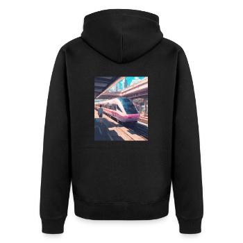 Japan Bahnhof Zug - Unisex Premium Bio Zip Hoodie - Schwarz - Hinten - Nico (187cm)