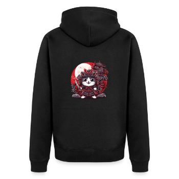 Genießen Sie das Bild der Samurai-Katze und des Monsters - Unisex Premium Bio Zip Hoodie - Schwarz - Hinten - Nico (187cm)