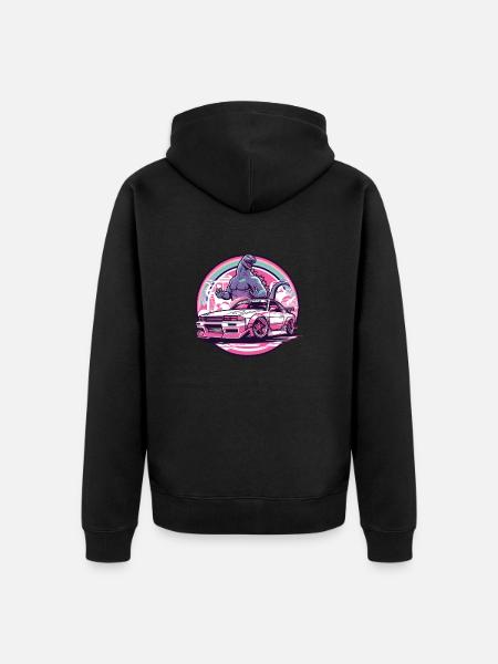 Auto im japanischen Stil hinter Monster und Regenbogen, JDM - Ekologisk premiumluvjack unisex - svart