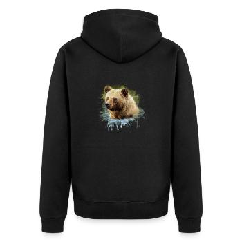 Bär Grizzlybär Braunbär Raubtier Tierwelt Bären - Unisex Premium Bio Zip Hoodie - Schwarz - Hinten - Nico (187cm)