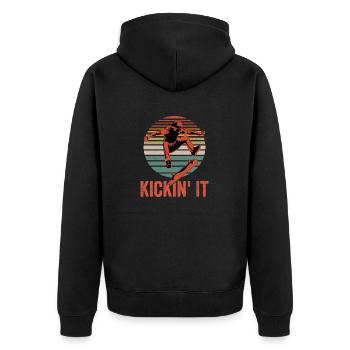 Kickin' It Skateboard Skater Skateboarding - Unisex Premium Organic Zip Hoodie - black - Back - Nico (187cm)
