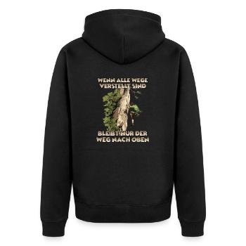 Toprope Klettern Bergsport für Toprope Kletterer - Unisex Premium Bio Zip Hoodie - Schwarz - Hinten - Nico (187cm)