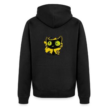 Moderne Kunst: Schwarze und Grüne Katze - Unisex Premium Bio Zip Hoodie - Schwarz - Hinten - Nico (187cm)
