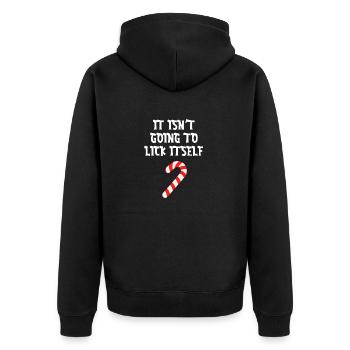 Es wird sich nicht selbst lecken Paar - Unisex Premium Bio Zip Hoodie - Schwarz - Hinten - Nico (187cm)
