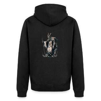 Krampus Ugly Sweater Böser Weihnachtsmann Krampus - Unisex Premium Bio Zip Hoodie - Schwarz - Hinten - Nico (187cm)
