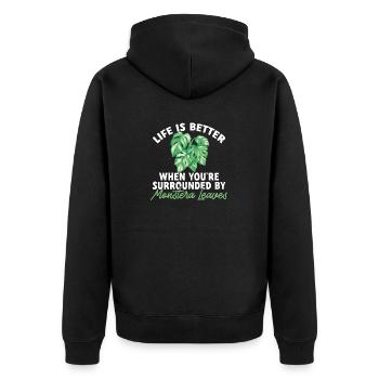 Monstera Deliciosa Albo Plante d’intérieur botanique - Veste à capuche bio Premium Unisexe - noir - Dos - Nico (187cm)