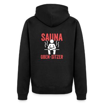 Wellness Saunagänger Saunieren Saunierer Sauna - Unisex Premium Bio Zip Hoodie - Schwarz - Hinten - Nico (187cm)
