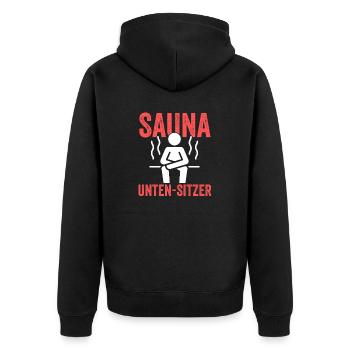 Wellness Saunagänger Saunieren Saunierer Sauna - Unisex Premium Bio Zip Hoodie - Schwarz - Hinten - Nico (187cm)