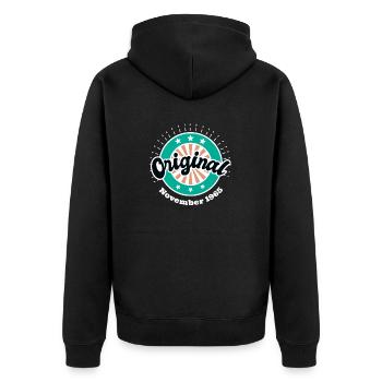 November 1965 Original 58 Jahren Mann Frau - Unisex Premium Bio Zip Hoodie - Schwarz - Hinten - Nico (187cm)