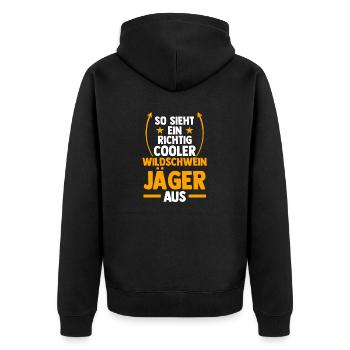 Wildschweinjäger Wildschweinjagd Keilerjagd Jäger - Unisex Premium Bio Zip Hoodie - Schwarz - Hinten - Nico (187cm)