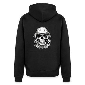 Motorrad im Retro-Stil - Totenkopf und Skelett - Unisex Premium Bio Zip Hoodie - Schwarz - Hinten - Nico (187cm)