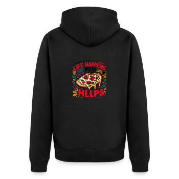 Life Happens Pizza hilft - Unisex Premium Bio Zip Hoodie - Schwarz - Hinten - Nico (187cm)