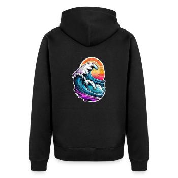 Welle - Sommer - Urlaub - Jahrgang - Unisex Premium Bio Zip Hoodie - Schwarz - Hinten - Nico (187cm)