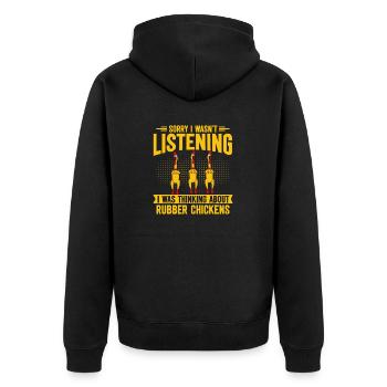 Rubber Chicken Costume Toy Rubber Chicken - Unisex Premium Organic Zip Hoodie - black - Back - Nico (187cm)